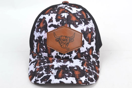 Black and Brown Highland Cow Trucker Hat In Black