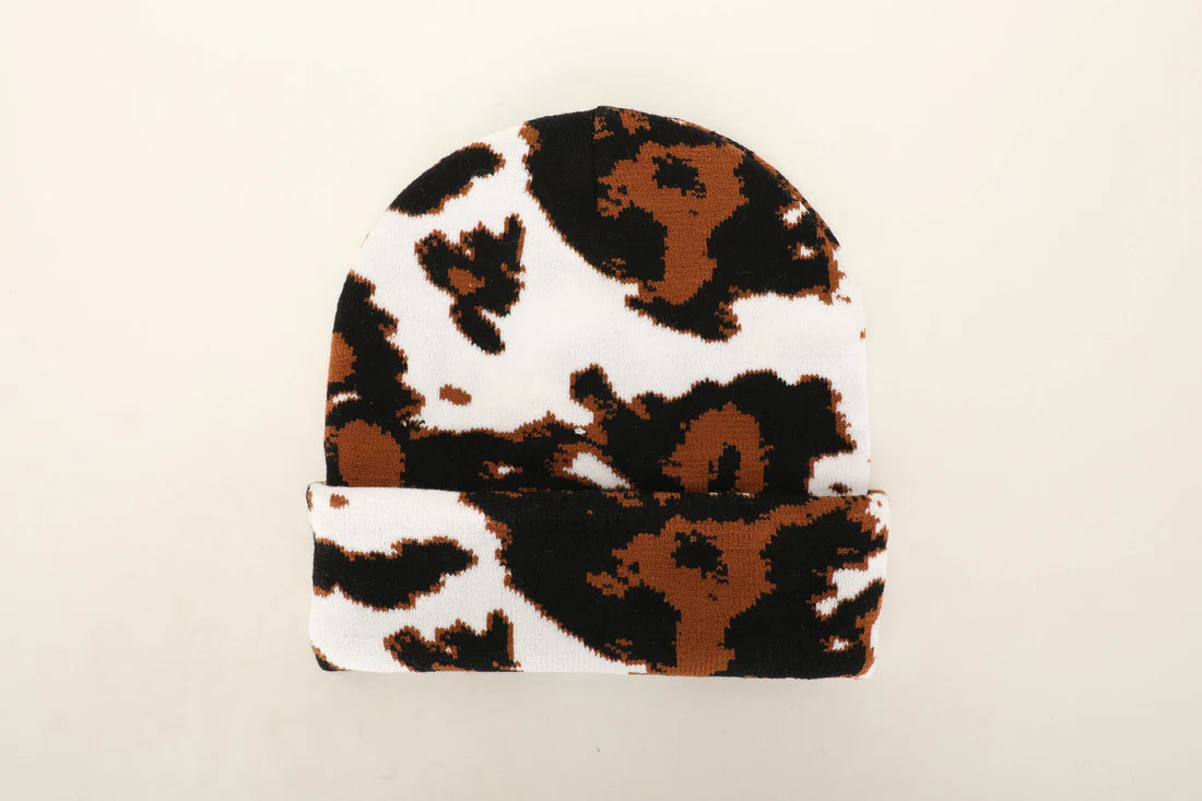 Blank Black and Brown Cow Print Beanie